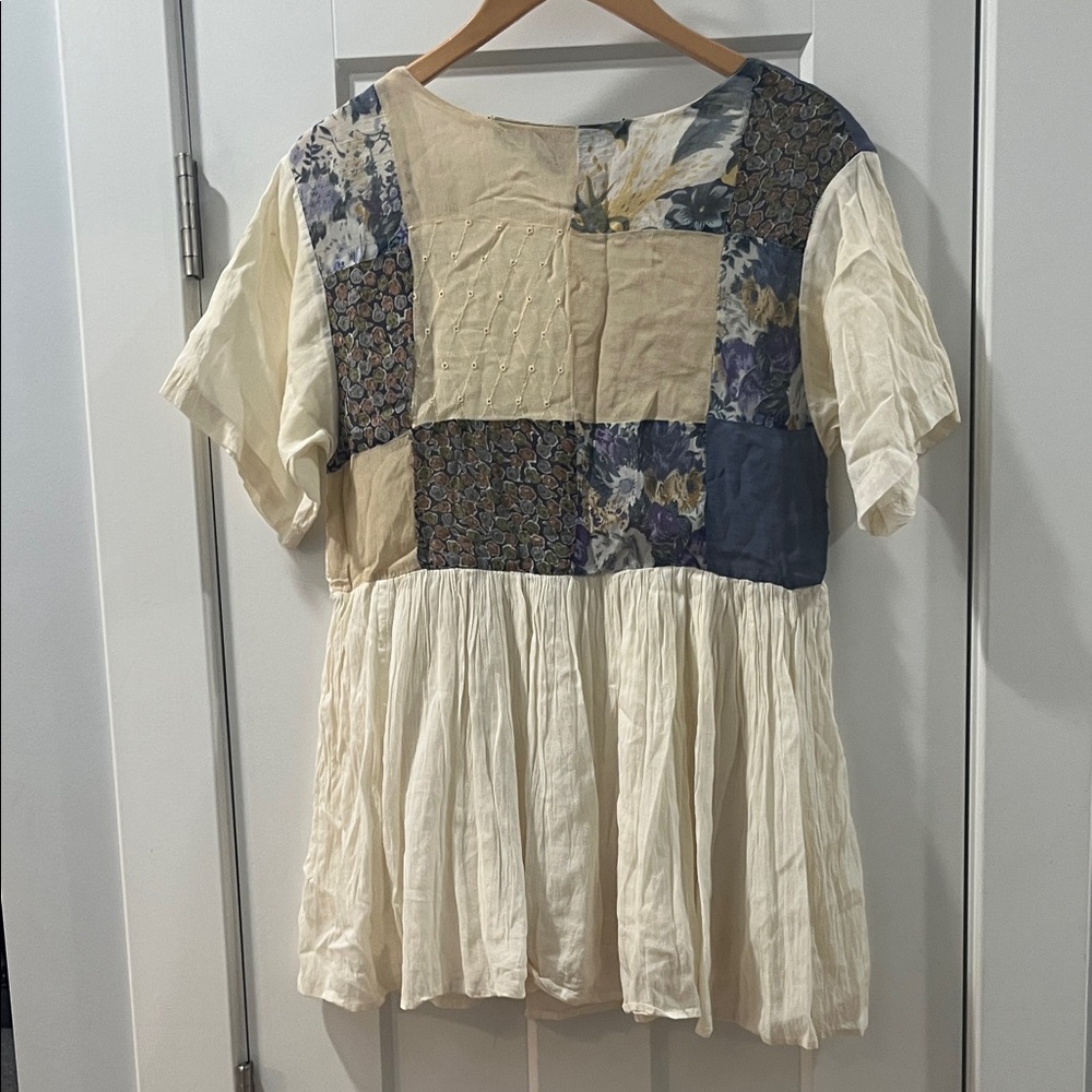 Vintage 90s Tribes Patchwork Floral Cream Peasant Boho Eclectic Festival Medium - Picture 13 of 17